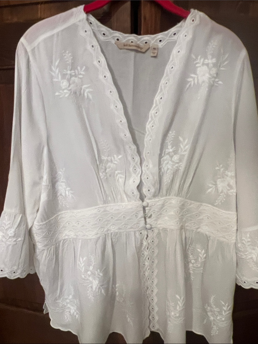 Soft Surroundings White Embroidered Cotton Tunic